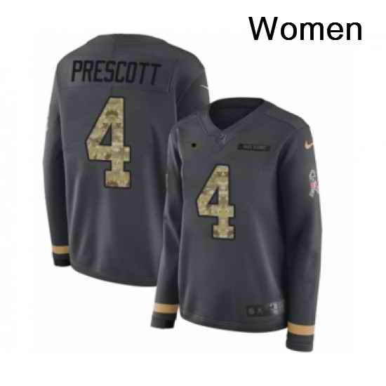 Womens Nike Dallas Cowboys 4 Dak Prescott Limited Black Salute to Service Therma Long Sleeve NFL Jersey